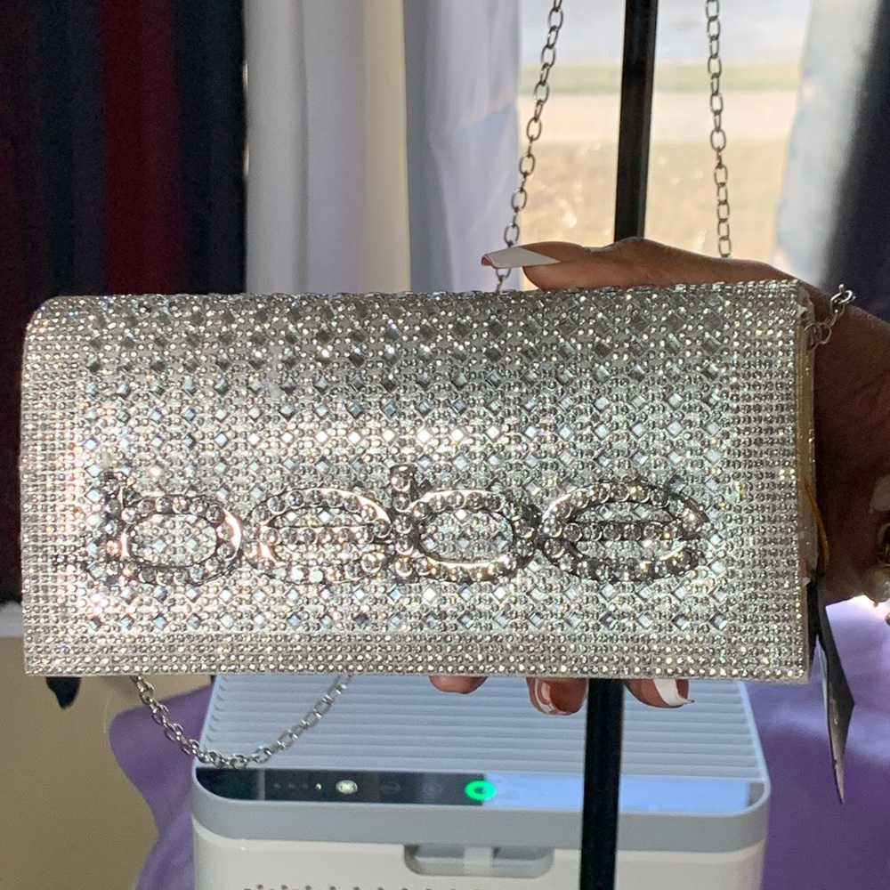 Bebe Sparkling Silver Rhinestone Wristlet